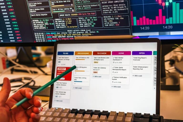Business workflow dashboard representing traceable AI automation actions approvals and audit records