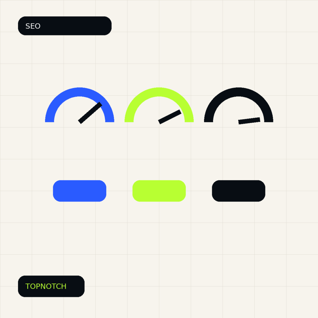 Abstract Core Web Vitals graphic with three gauges for loading, responsiveness and layout stability.