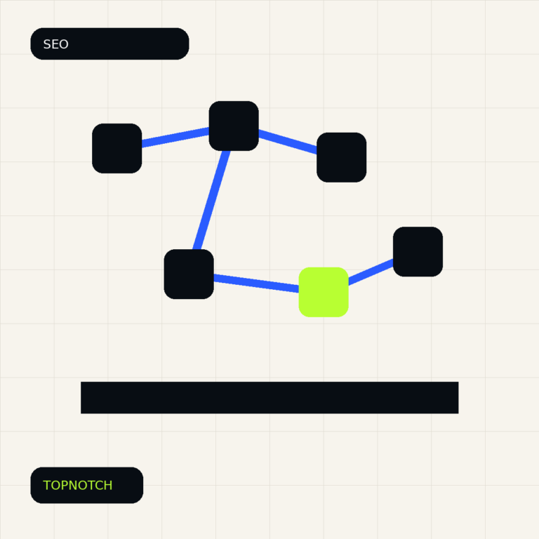 Abstract crawler graphic showing a small website map, priority paths and blocked low-value branches.