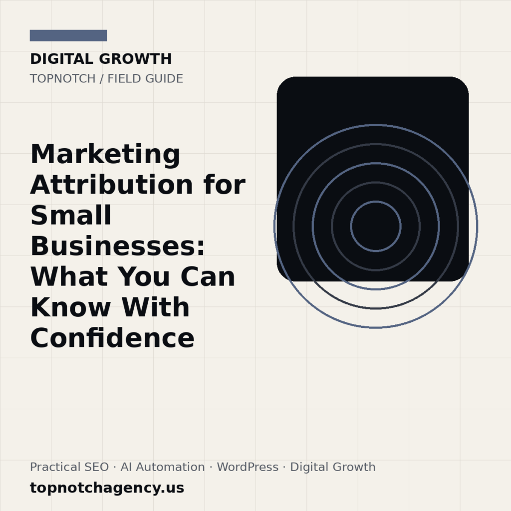 Branded TopNotch editorial graphic for Marketing Attribution for Small Businesses: What You Can Know With Confidence.