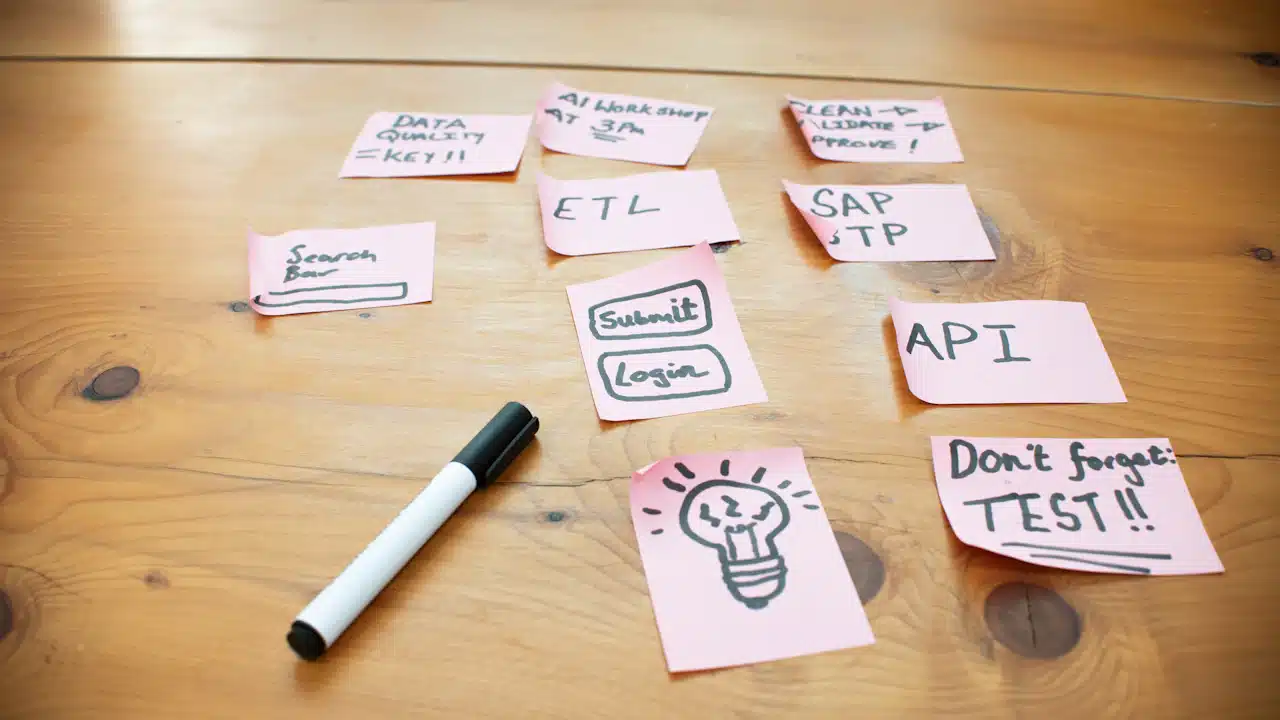 Planning notes on a desk illustrating troubleshooting and common questions for Notch Content Intelligence