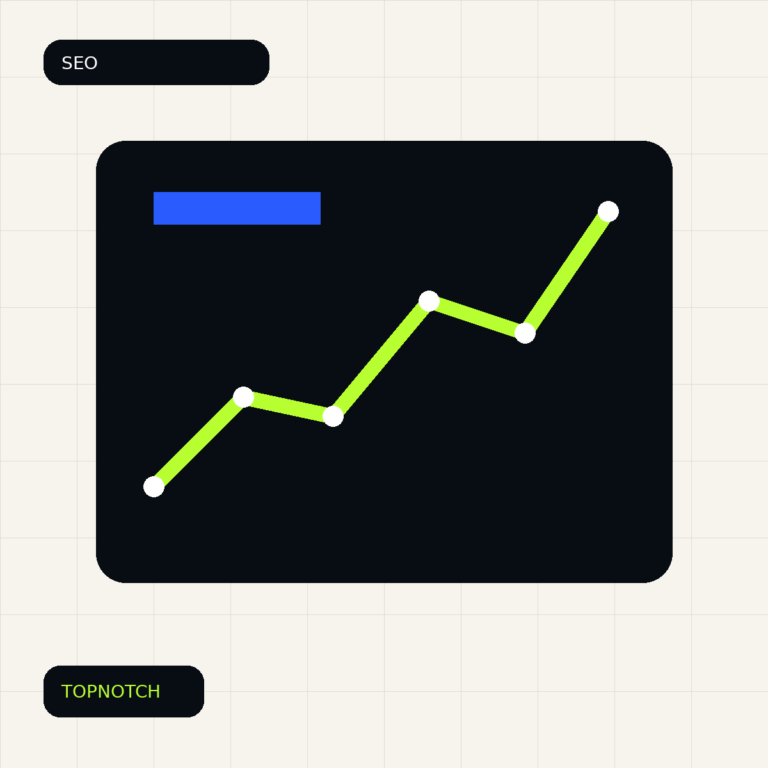 Abstract Search Console graphic with query rows, page cards, trend lines and an opportunity marker.