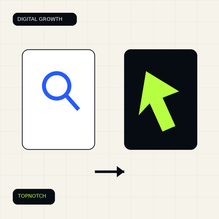 Abstract channel comparison graphic with organic search and paid media paths converging on business outcomes.