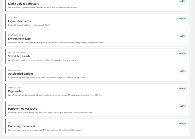 TopNotch Site Doctor verified healthy WordPress SEO performance security and configuration checks