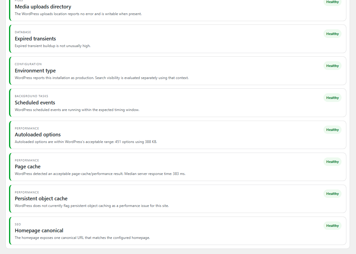 TopNotch Site Doctor verified healthy WordPress SEO performance security and configuration checks