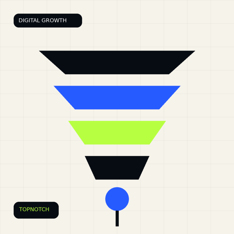 Abstract digital growth funnel graphic showing search traffic moving through pages into qualified lead signals.