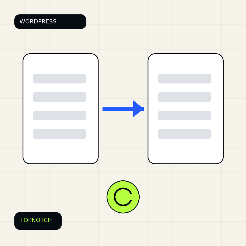 Abstract website migration graphic showing connected pages, redirects and preserved search paths.