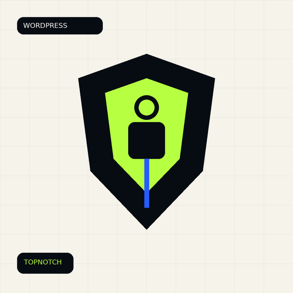 Abstract WordPress security graphic with shield, lock and layered website panels.